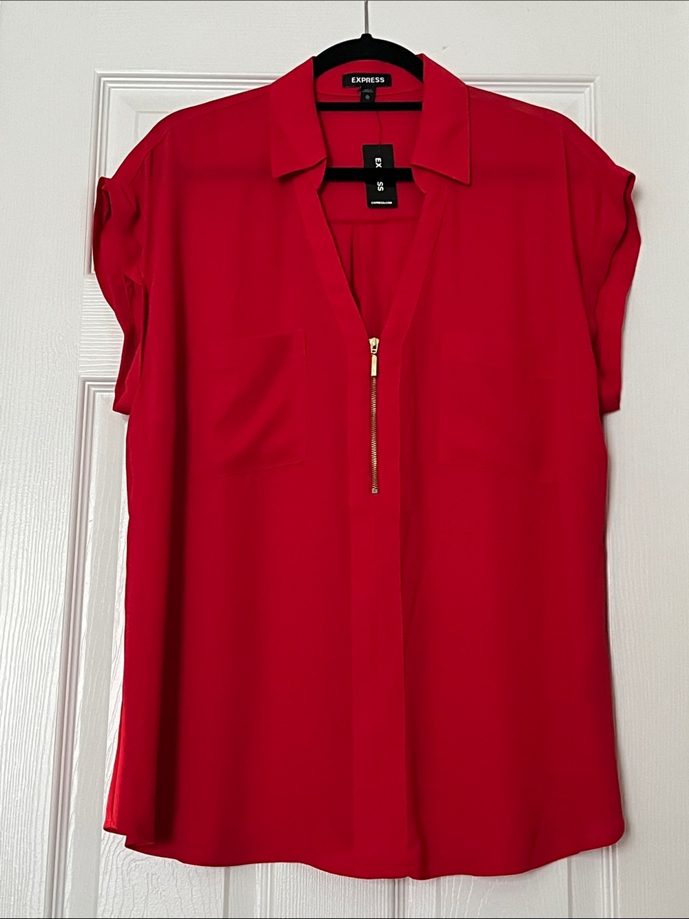 Express Women's Bright Red Zip-Front Blouse
